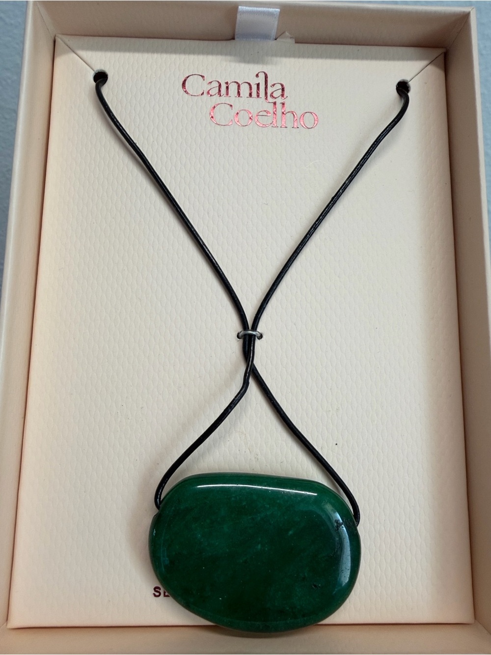 Camila Coelho | Leather Jade Style Semi-Precious 
Adjustable Pendant Necklace ✨ - Picture 3 of 9